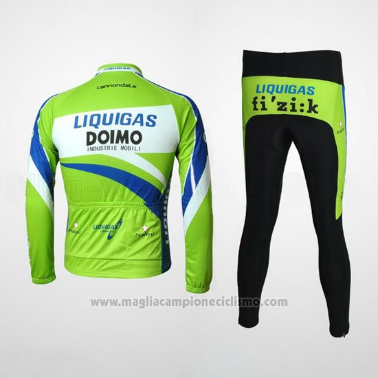 2010 Abbigliamento Ciclismo Liquigas Doimo Blu e Verde Manica Lunga e Salopette